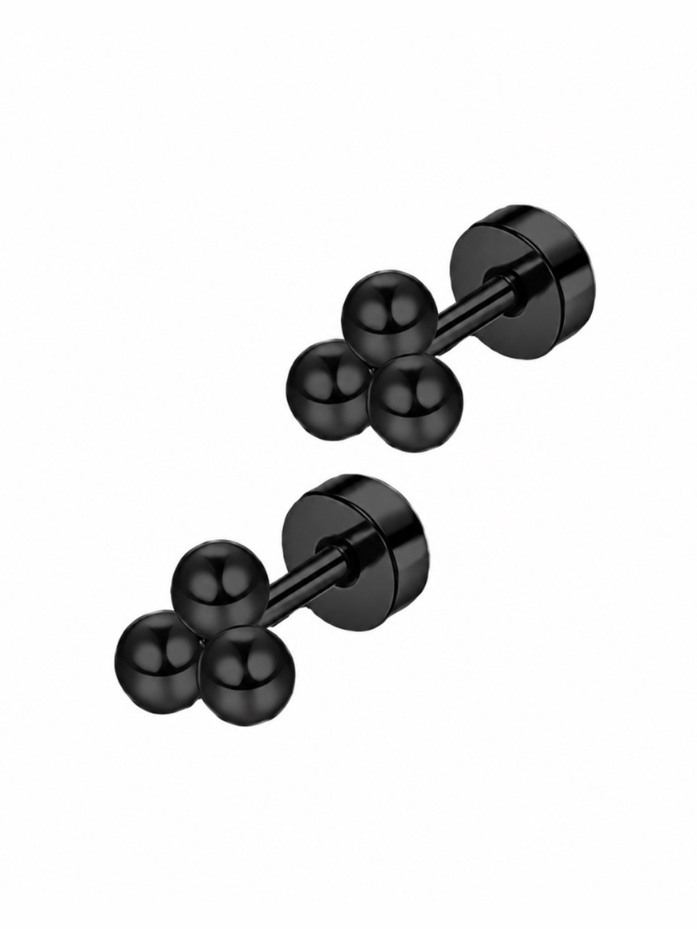 Triple Ball Cluster Flat Back Stud Earrings 20G Black Stainless Steel